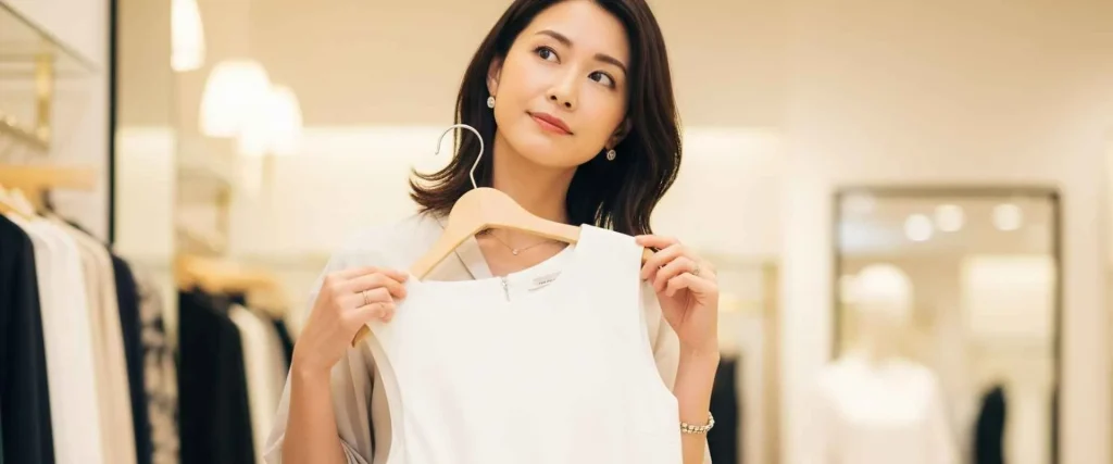 医師の妻として相応しい上品なファッションを選ぶ女性
